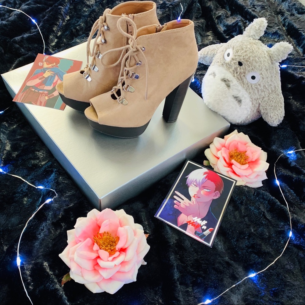 Cream Lace Up Open Toe Ankle Boot Heels